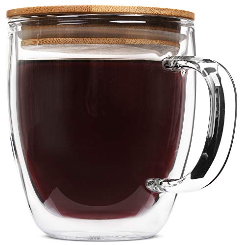 amazon glass coffee cups Amazon.com | Large Glass Coffee Mugs with Bamboo Lids, 16 oz