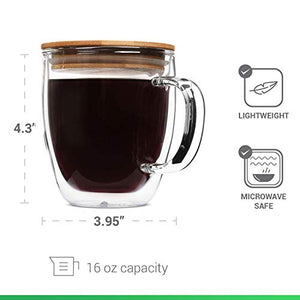 Amazon.com | Large Glass Coffee Mugs with Bamboo Lids, 16 oz