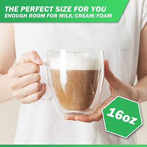 Amazon.com | Large Glass Coffee Mugs with Bamboo Lids, 16 oz