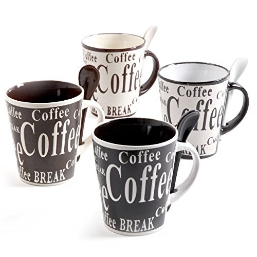 Amazon.com | Mr Coffee 97610.08RM Bareggio 8 Pc Mug and Spoon Set, Set of 4, Black and White: Coffee Cups & Mugs