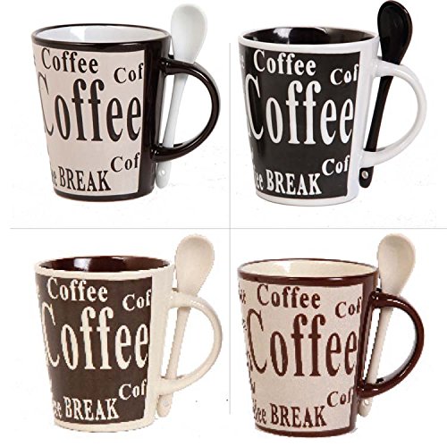 Amazon.com | Mr Coffee 97610.08RM Bareggio 8 Pc Mug and Spoon Set, Set of 4, Black and White: Coffee Cups & Mugs
