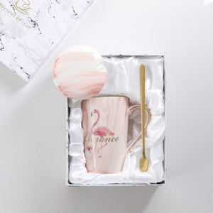 2pcs/lot Mr Mrs Flamingo Couple Cup and Mug Gift Box Ceramic Coffee Mug Marble Pattern Home Drinkware Lovers Gift Wedding Gift