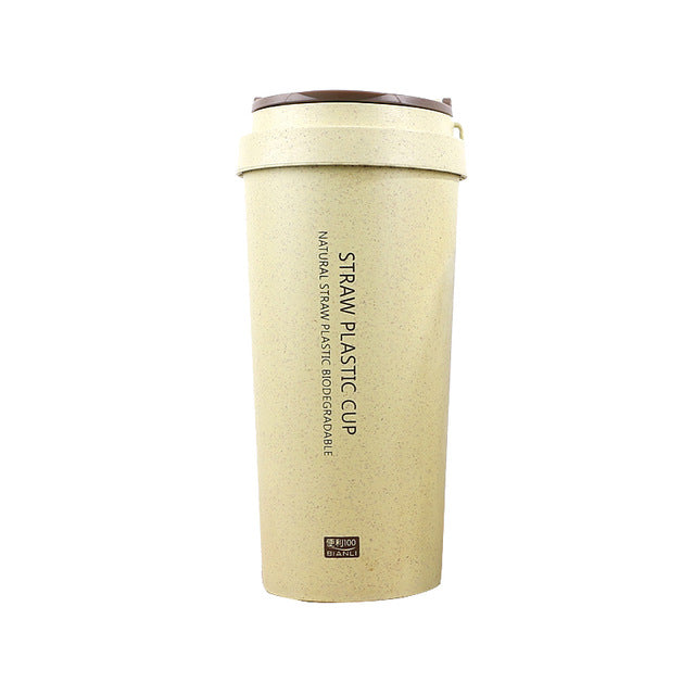 High Quality Pastoral Wheat Fiber Hand  Milk Cups Cola Coffee Cup Student Sport With Cover Accessible Thermo Lid Drinking Water