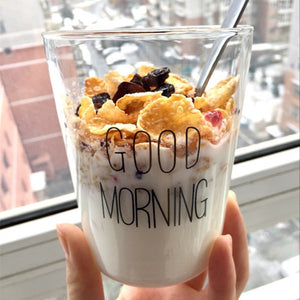 1 pcs Lovely Glass Breakfast Cup Coffee Tea Milk Yogurt Mug Creative Good Morning Mug Gifts 450ml,Glass coffee mug travel cup