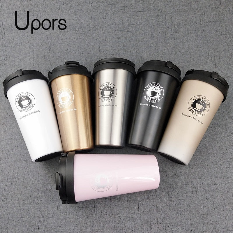 UPORS 500ML Coffee Mug Creative 304 Stainless Steel Travel Mug Double Wall Vacuum Insulated Tumbler Wide Mouth Tea Cup with Lid