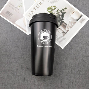 UPORS 500ML Coffee Mug Creative 304 Stainless Steel Travel Mug Double Wall Vacuum Insulated Tumbler Wide Mouth Tea Cup with Lid