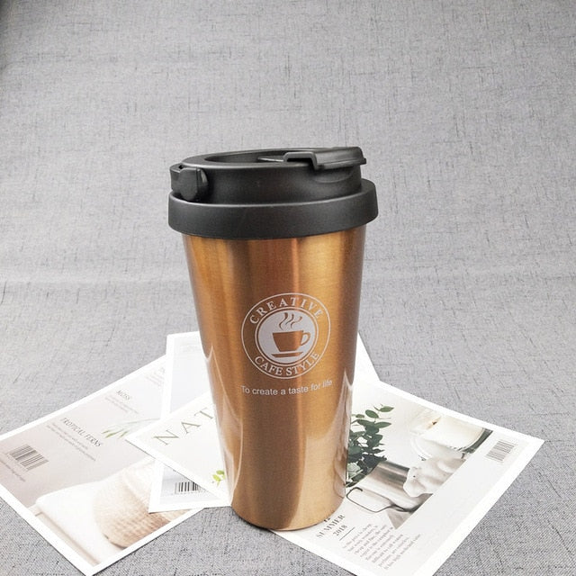 UPORS 500ML Coffee Mug Creative 304 Stainless Steel Travel Mug Double Wall Vacuum Insulated Tumbler Wide Mouth Tea Cup with Lid