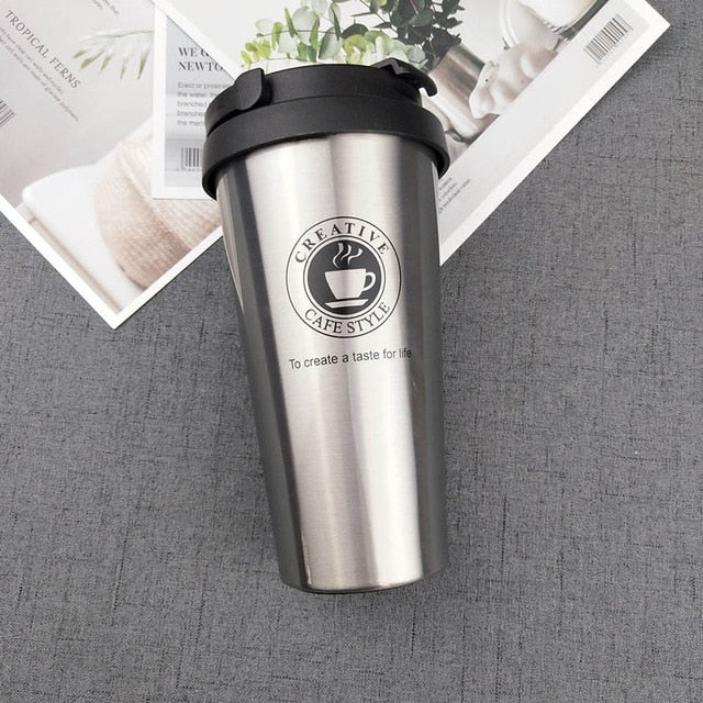 UPORS 500ML Coffee Mug Creative 304 Stainless Steel Travel Mug Double Wall Vacuum Insulated Tumbler Wide Mouth Tea Cup with Lid