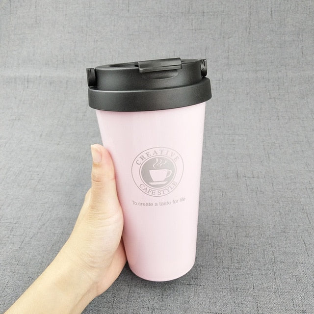 UPORS 500ML Coffee Mug Creative 304 Stainless Steel Travel Mug Double Wall Vacuum Insulated Tumbler Wide Mouth Tea Cup with Lid