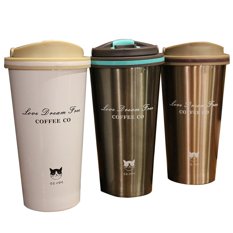 500ml Stainless Steel Coffee Mugs with Lid New Fashion Thermo Cup High Quality Tea Mug BPA Free Water Bottle Travel Coffee Mug