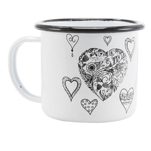 350 ml Enamel Coffee Mug Creative Animal Plant Breakfast Cup Black Roll Rim with Handgrip Milk Tea Cup