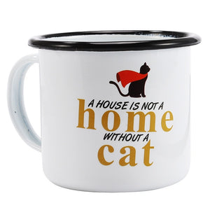 350 ml Enamel Coffee Mug Creative Animal Plant Breakfast Cup Black Roll Rim with Handgrip Milk Tea Cup