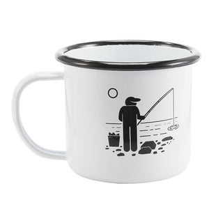 350 ml Enamel Coffee Mug Creative Animal Plant Breakfast Cup Black Roll Rim with Handgrip Milk Tea Cup