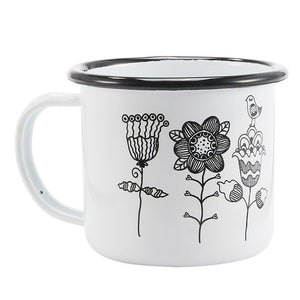 350 ml Enamel Coffee Mug Creative Animal Plant Breakfast Cup Black Roll Rim with Handgrip Milk Tea Cup