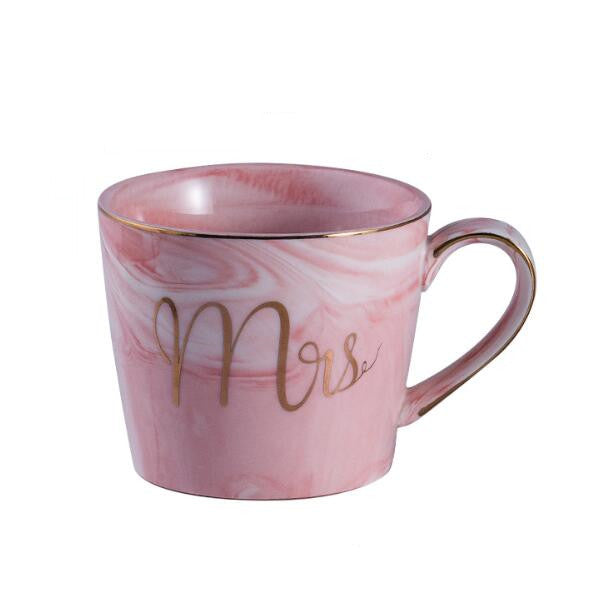 Classic Marble Porcelain Coffee Mug Hand Painted Ceramic Mr and Mrs Tea Milk Cups Cafe Drinkware Novelty Gifts